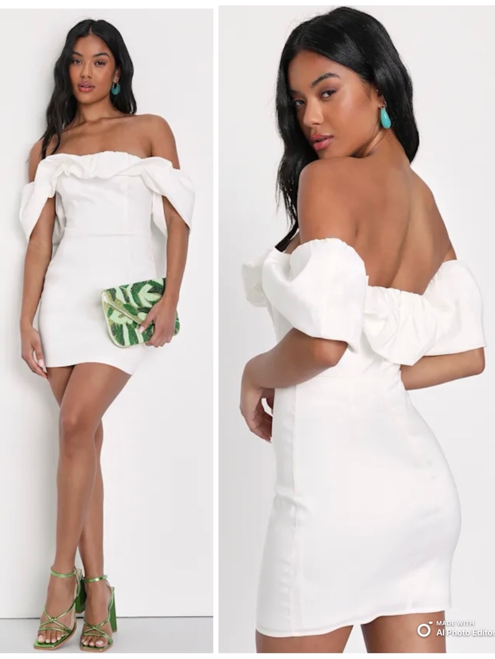 Lulus Small Fanciful Feat White Taffeta Off-The-Shoulder Mini Dress NWOT Bridal